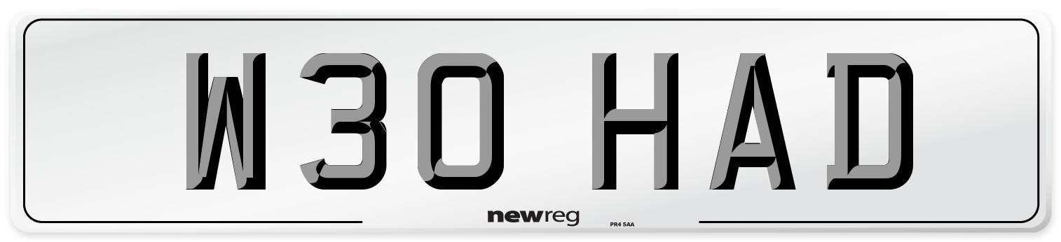 W30 HAD Number Plate from New Reg